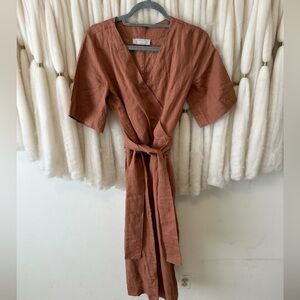 Everlane The Linen Cross-Front Jumpsuit, Cocoa Brown, Sz 0